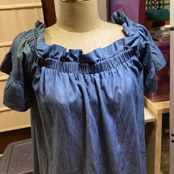 Altar’d State Jean color dress off shoulder cotton - Picture 2 of 8